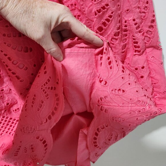 Talbots Cap Sleeves Colorful Bright Pink Cotton Eyelet Feminine Dress Size 10 - Picture 7 of 9